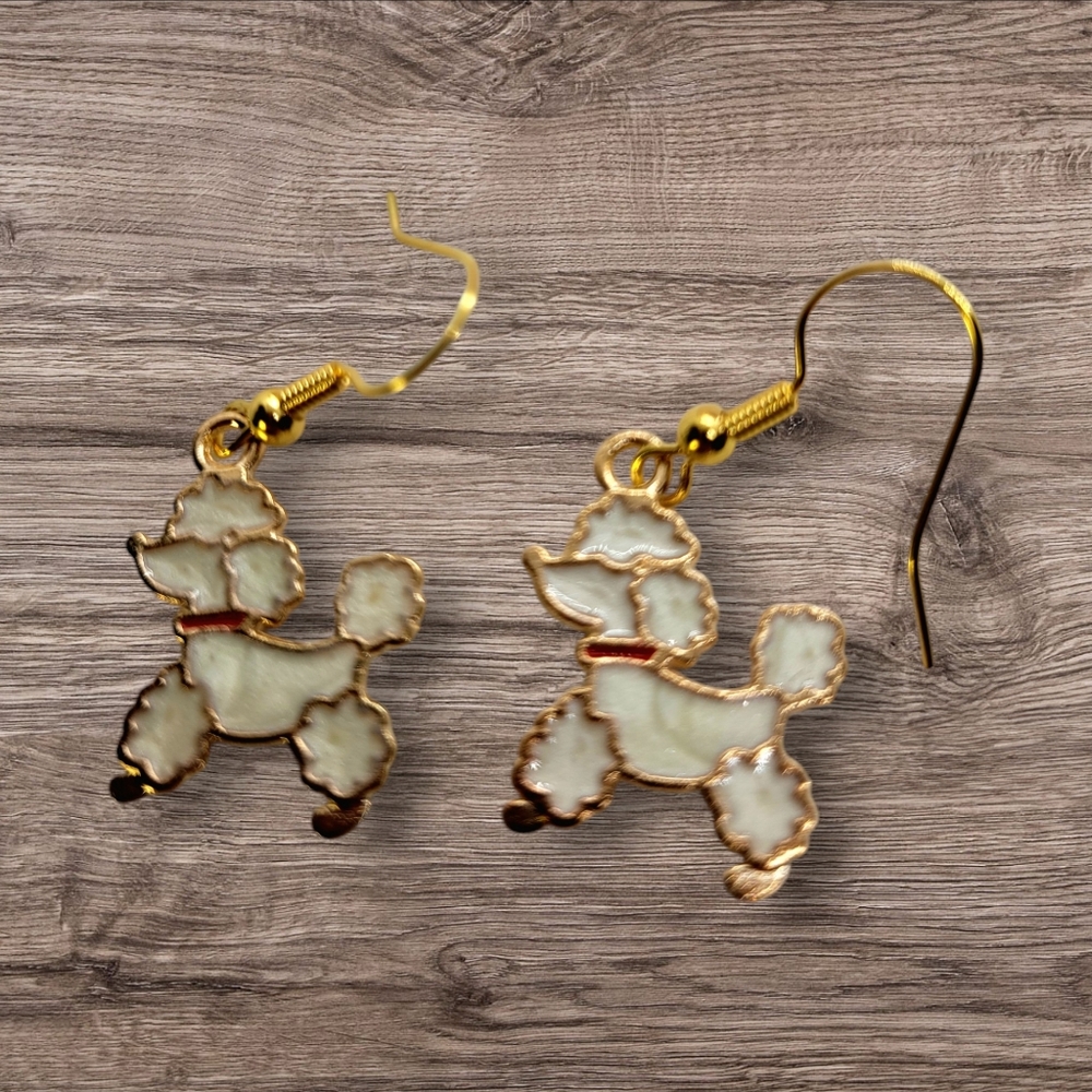 White Poodle Earrings